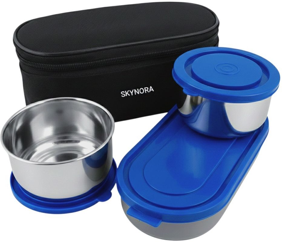 Stainless Steel Lunch Box Leak-Proof 3 Containers 300mlx2 |400mlx1Oval BLUE 3 Containers Stainless Steel School Lunch Box-image-16