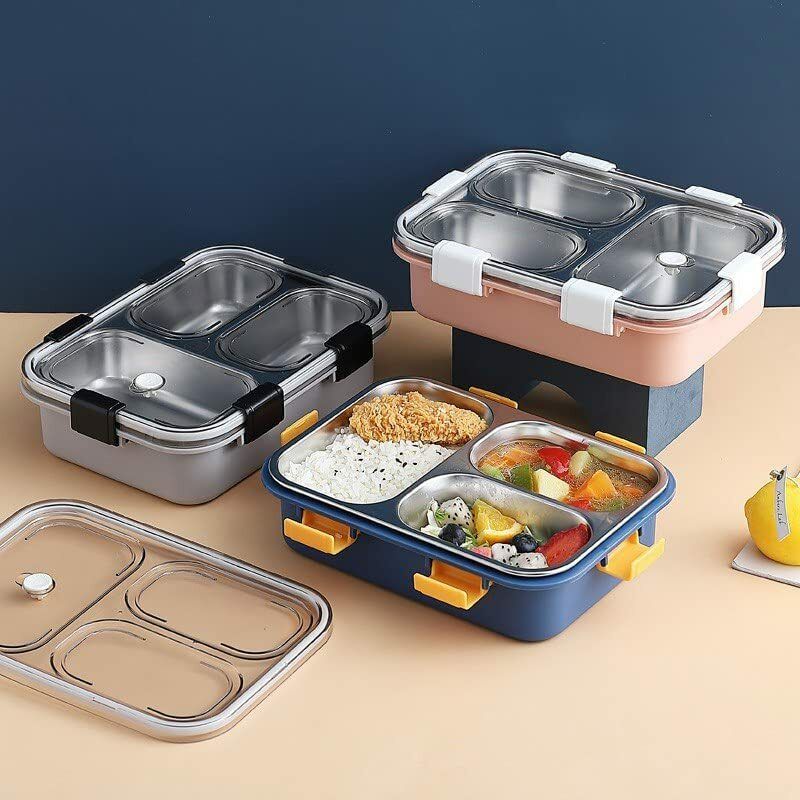 Leak Proof Lunch Box 3 Compartment Stainless Steel Lunch Boxes 3 Containers Stainless Steel Office Lunch Box-image-45