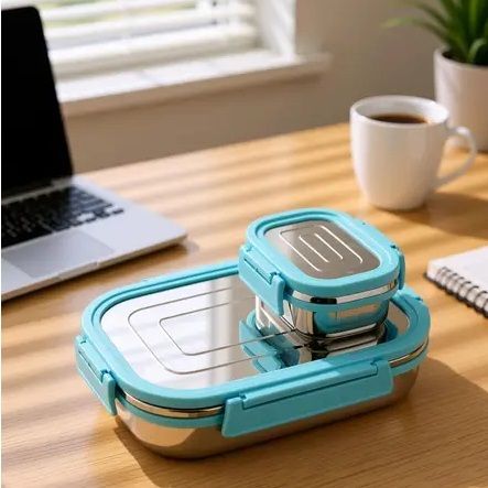 mainsa Lunch Box Tiffin Box Using For School&Office 2 Containers Stainless Steel Office Lunch Box-picture-37