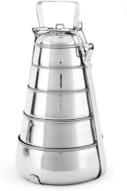 Stainless Steel Pyramid Shape Lunch Box 5 container Food Pack Clip Tiffin 5 Tier 5 Containers Lunch Box-image-6