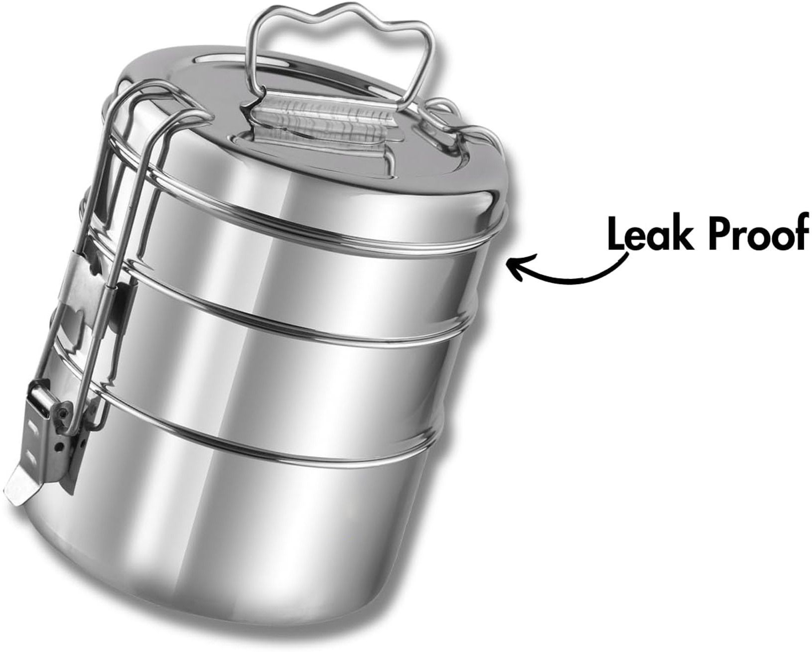 ideal prime Leak Proof Stainless Steel 3 Compartment Clip Lock Lunch Box 1500 ml 3 Containers Stainless Steel Office Lunch Box-picture-25