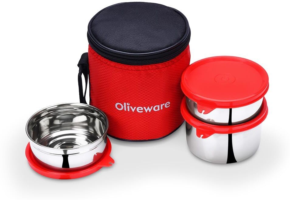 oliveware Idle for Office Use | Insulated 3 Containers Stainless Steel Office Lunch Box-picture-21