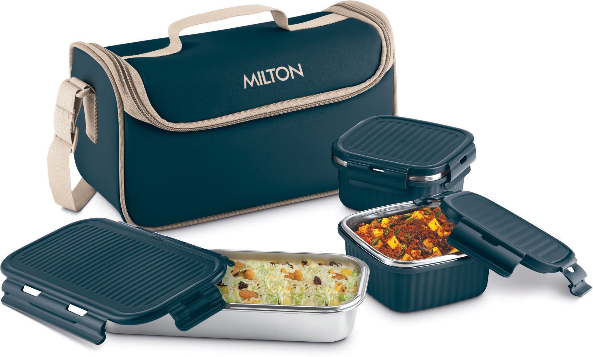 Lush Lunch Box Stainless Steel Containers Jacket for Office, School, Teal Blue 3 Containers Lunch Box-image-7