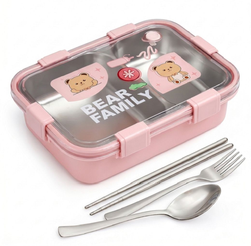 Beer FAmily 2 Compartment Tiffin For Kids School Collage 1 Containers Stainless Steel Office Lunch Box-image-6
