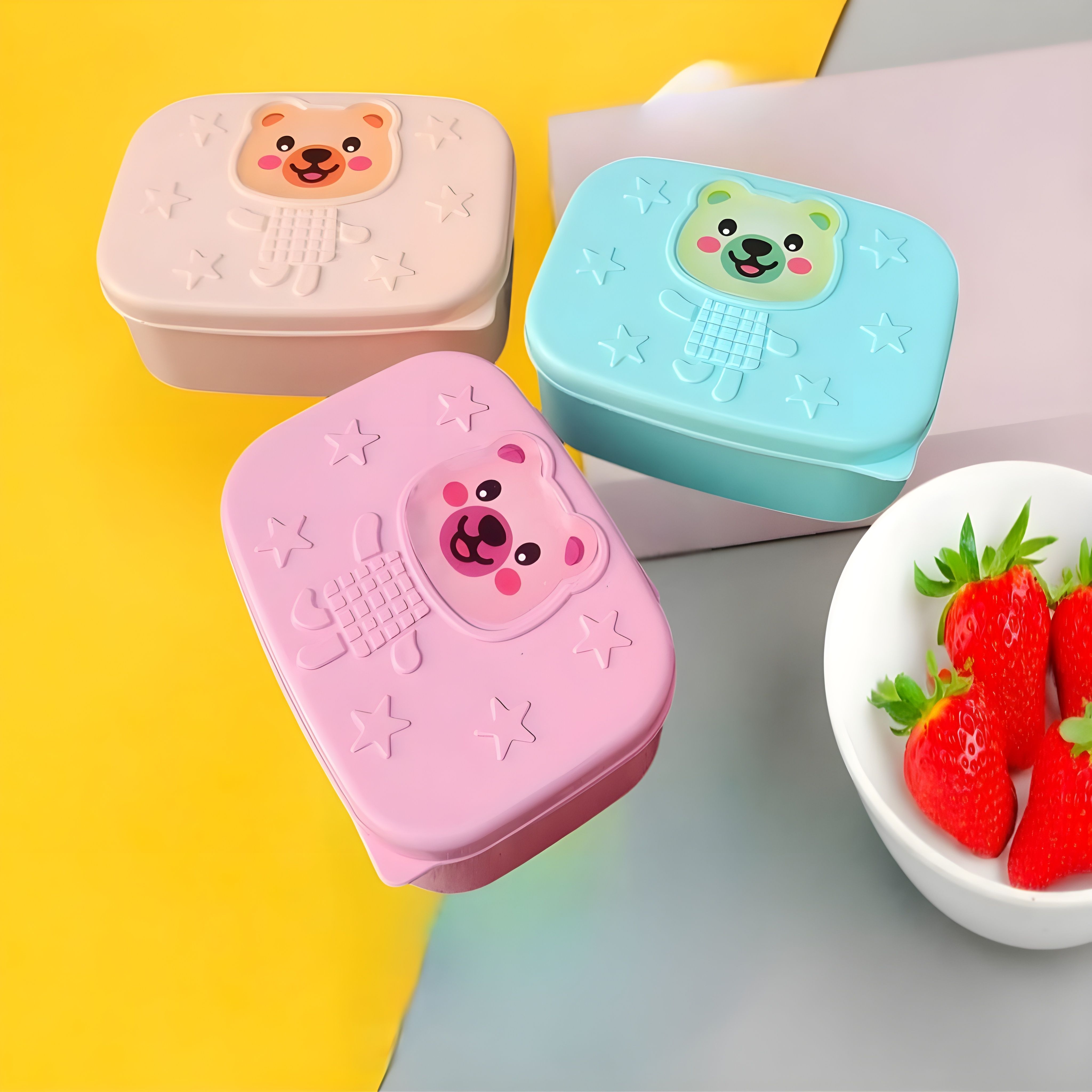 Fancy Heavy Plastic Material Leak Proof Kids Lunch Box For School Set of- 3 Containers Lunch Box-image-0