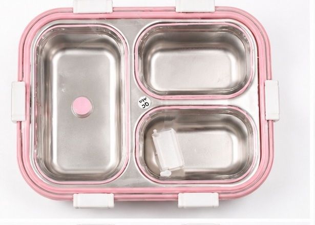 Stainless Steel 3 Compartment Leakproof Lunch Box with Airtight Lid Pink 3 Containers Plastic, Stainless Steel School Lunch Box-image-18