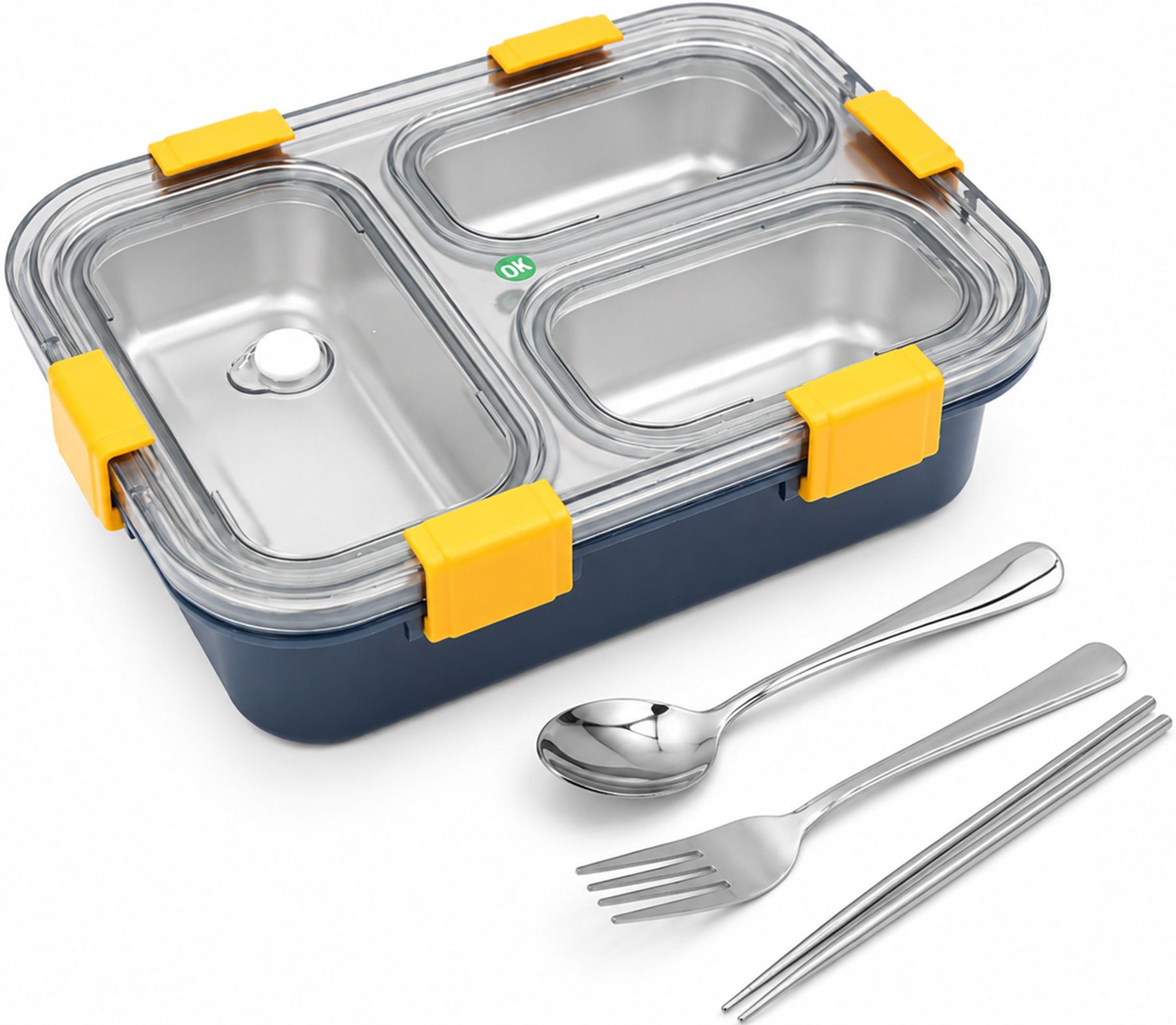 Stainless Steel Lunch Box, 3 Compartments with Spoon, Fork & Chopsticks Set 3 Containers Stainless Steel Office Lunch Box-image-23