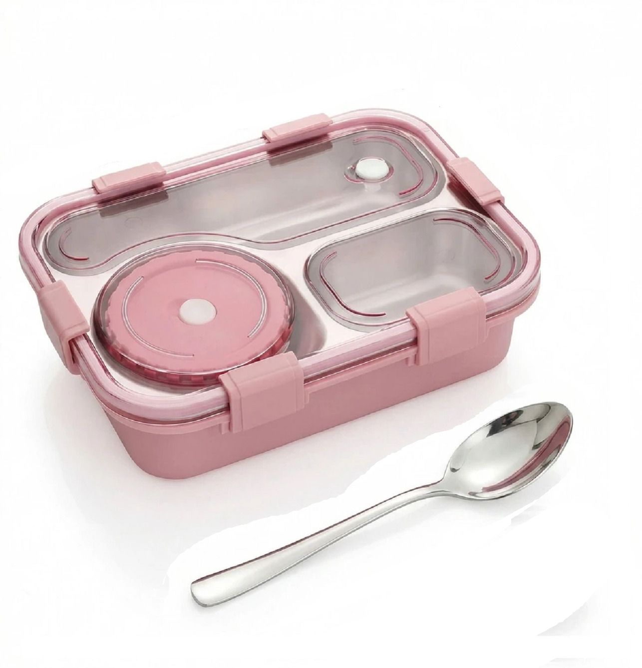 Graceful Lunch Boxes With 3 Containers Plastic, Silicone, Stainless Steel School Lunch Box-image-36