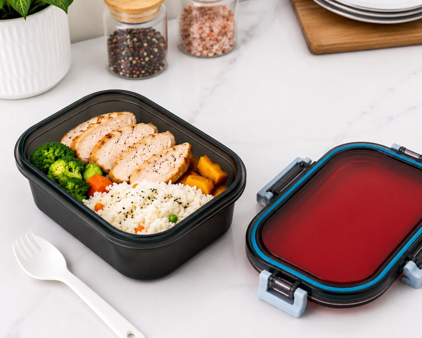 2-Container Plastic Lunch Box with Spoon 2 Containers Plastic School Lunch Box-image-32
