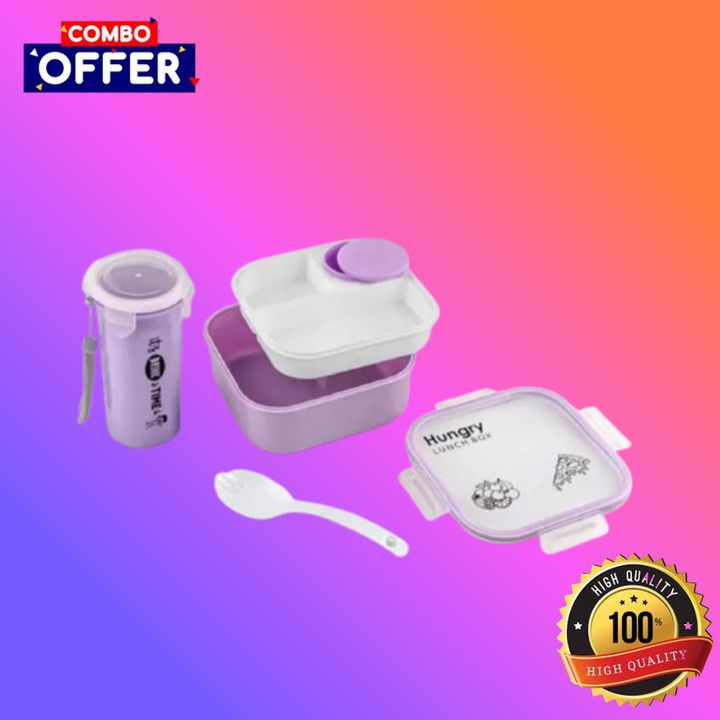 hungry-with-round-bottle-set-a06 3 Containers Plastic School Lunch Box-image-37