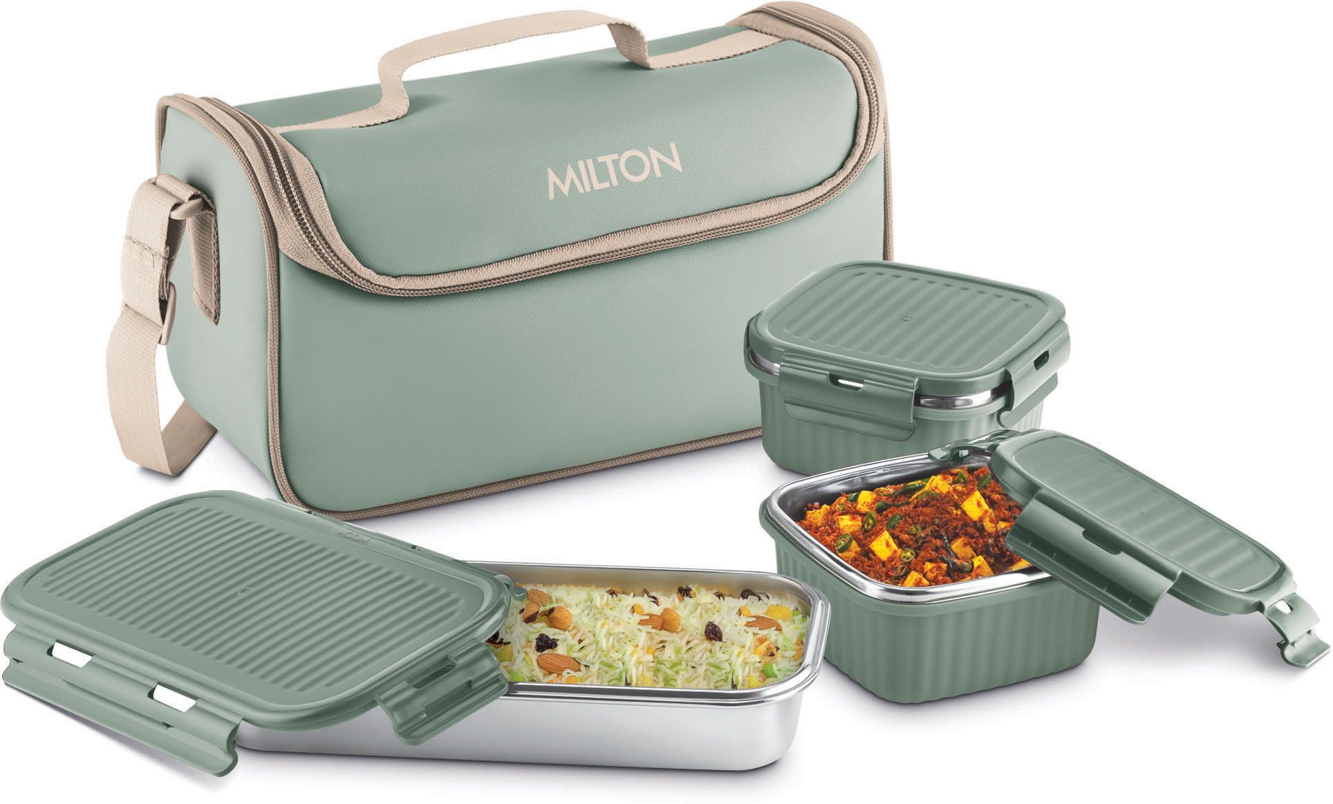 Lush Lunch Box Stainless Steel Containers Jacket for Office, School, Green 3 Containers Lunch Box-image-7