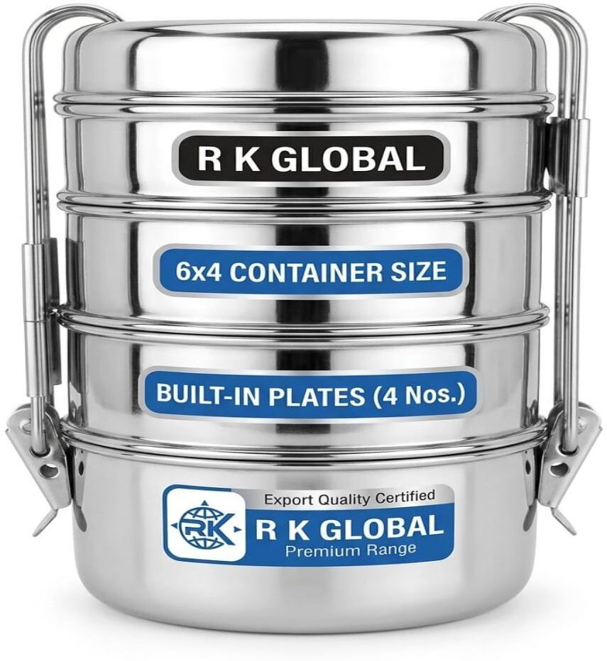 6x4 tifin ss with plets 4 Containers Stainless Steel Office Lunch Box-image-44