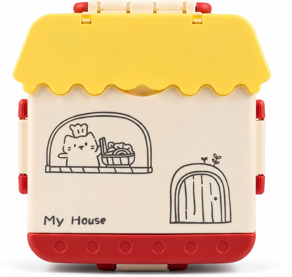 mimi seoul House Lunchbox Yellow n Red 4 Containers Plastic School Lunch Box-picture-0