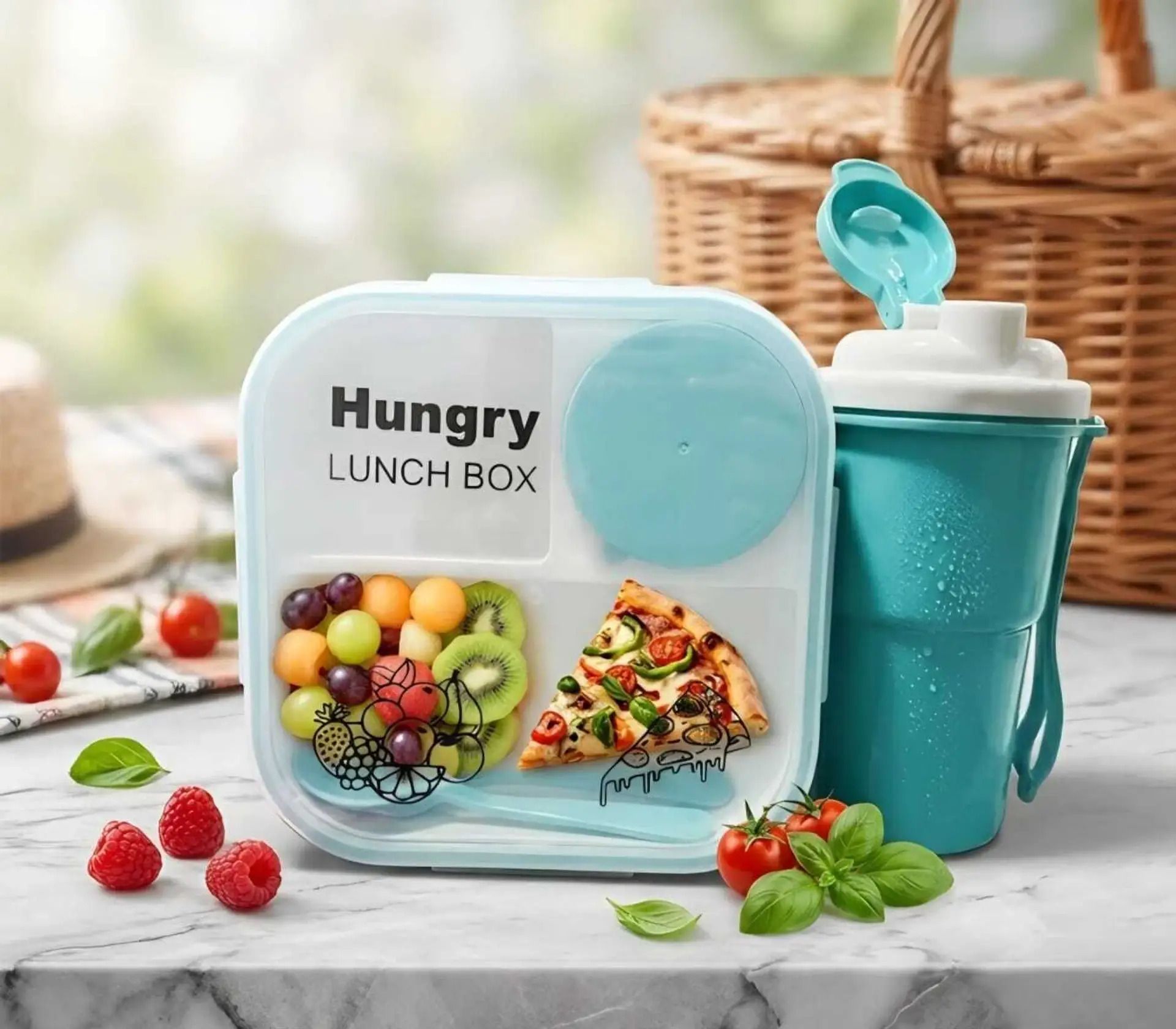 Hungry Lunch Box 3 Containers Plastic School Lunch Box-image-43