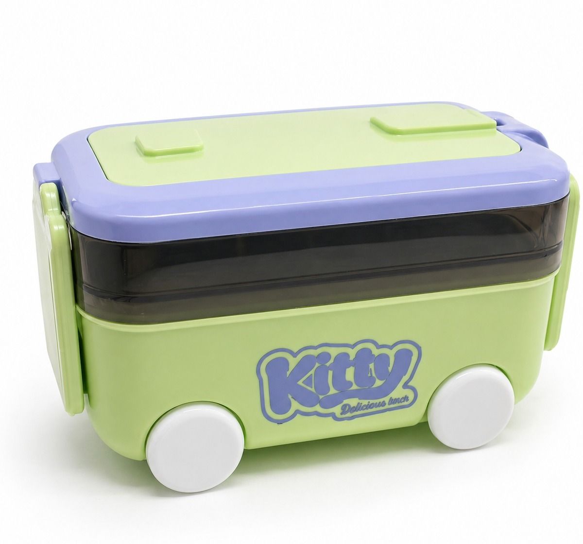 Kids Lunch Box for School – Cute Bus Shape Tiffin Box with Wheels 2 Containers Plastic School Lunch Box-image-9