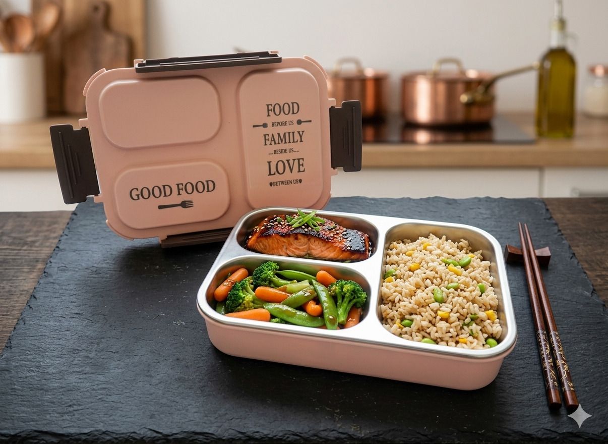 Leak_Proof_3 compartment_Stainless_Steel_Lunch Box 1 Containers Stainless Steel, Plastic School Lunch Box-image-25