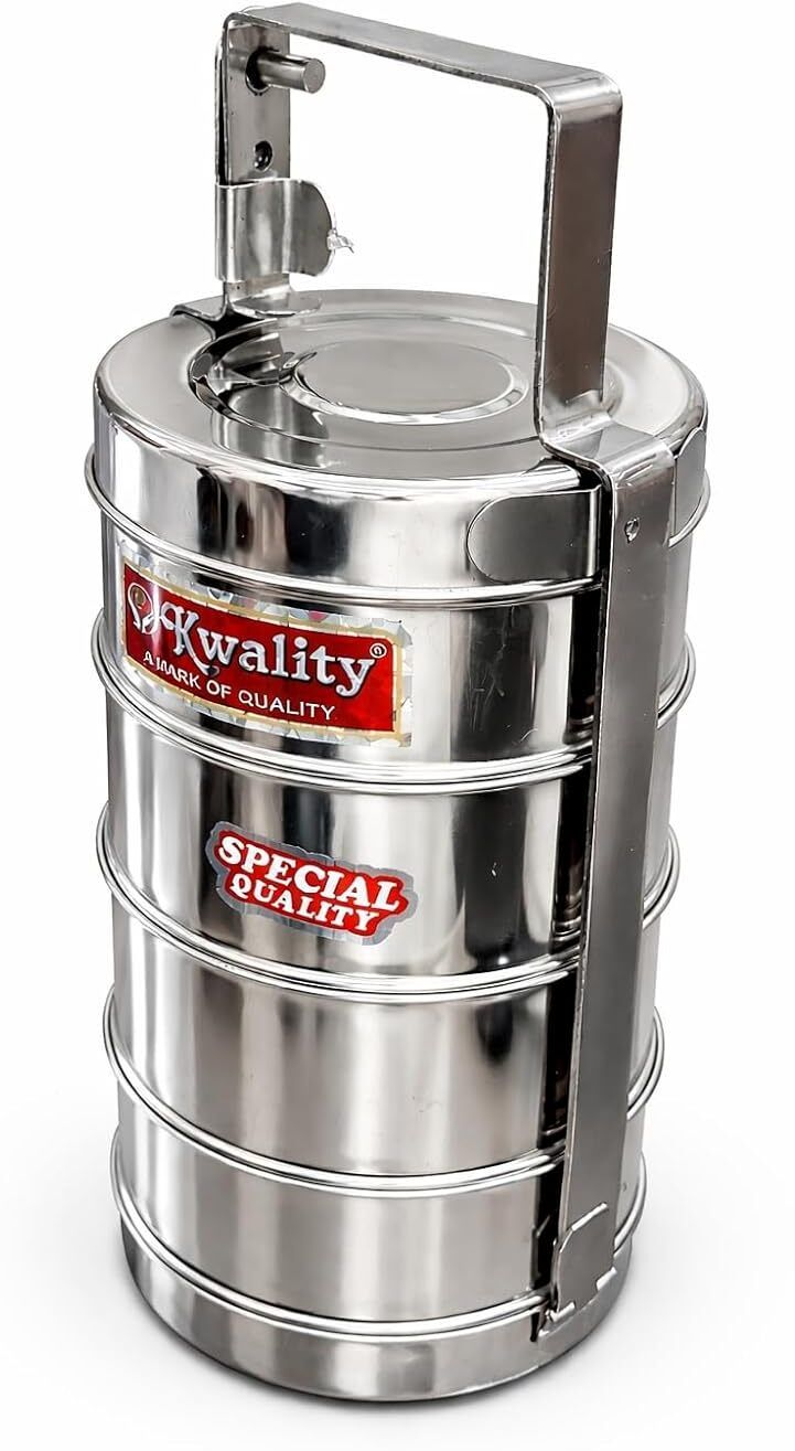 kwi 4 Tier Tiffin Carrier 1 Containers Stainless Steel Office Lunch Box-picture-13