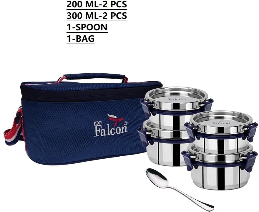 falcon Stainless Steel EcoNxt Lunch Box Tulip with Insulated Bag, Blue LEAK PROOF 4 Containers Lunch Box-picture-26