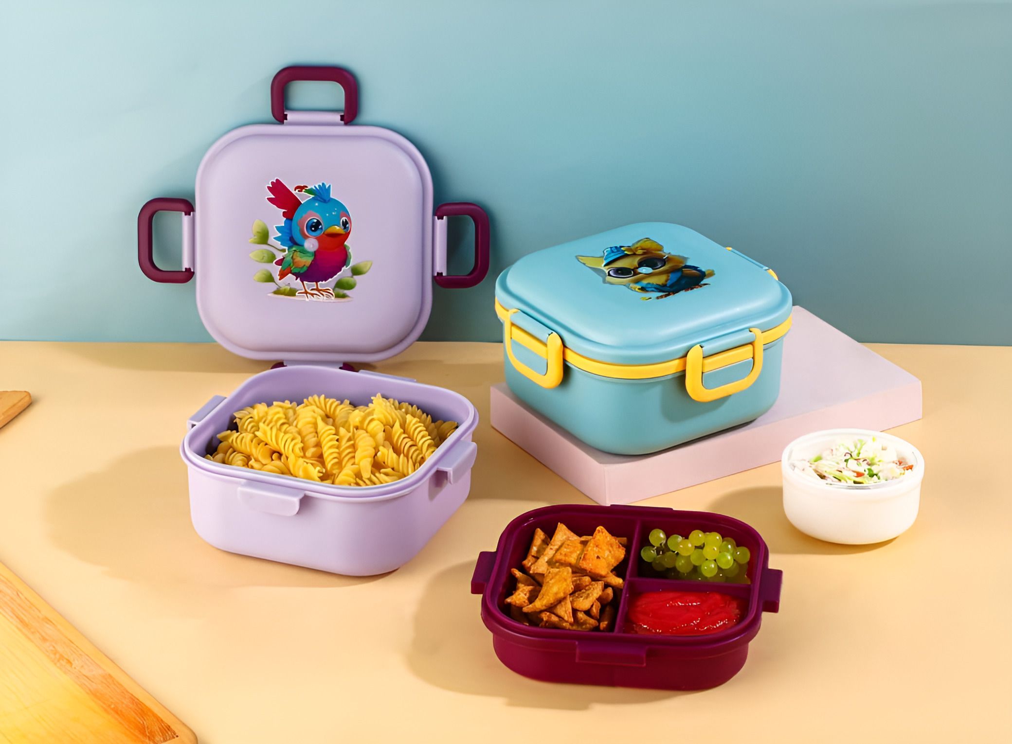 Kids' Quick Bite Lunch Box – 2-Tier, 3-Compartment Food Container 2 Containers Plastic School Lunch Box-image-18