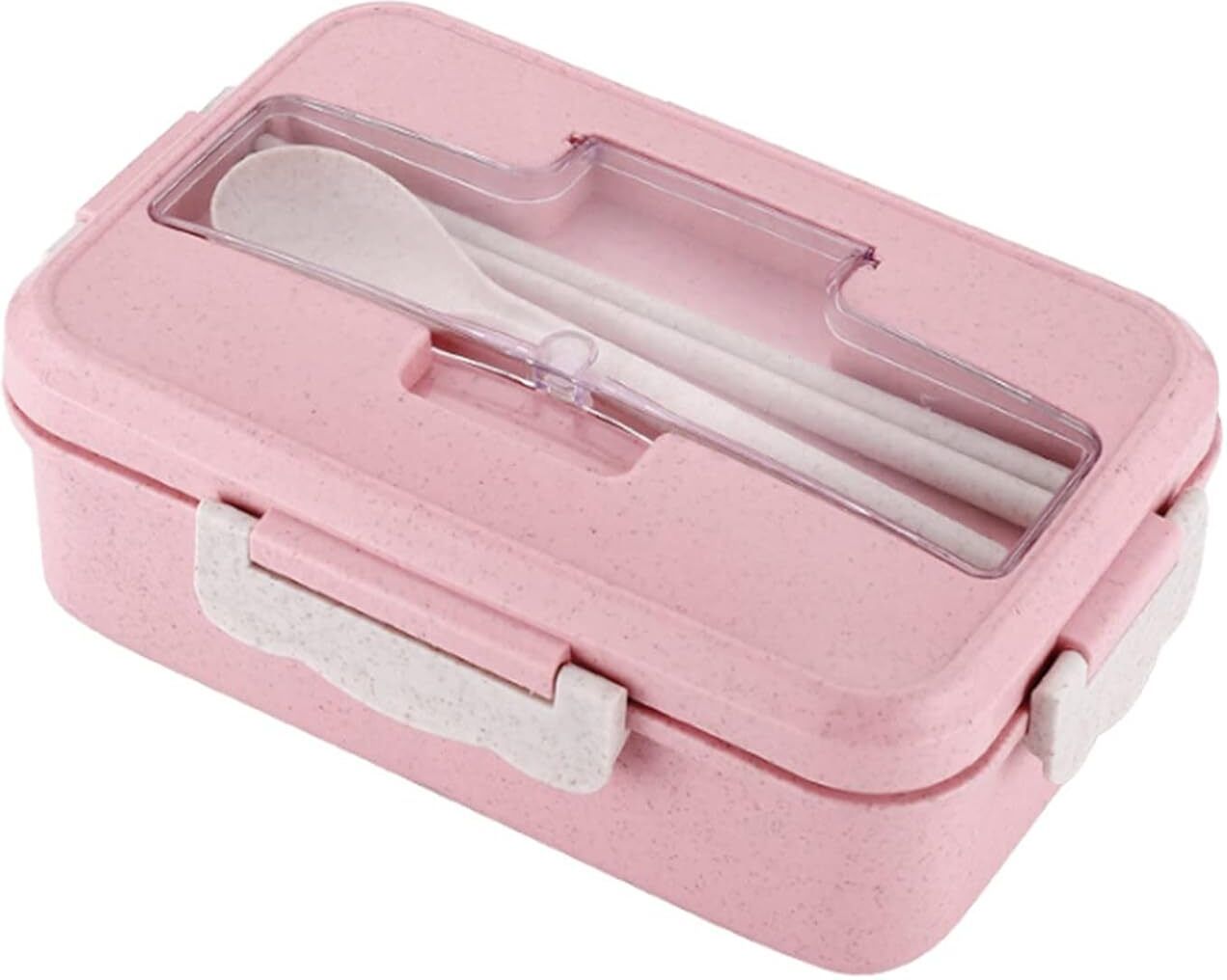 Wheat Straw Lunch Box 1100 ml with Spoon 3 Containers Plastic School Lunch Box-image-39