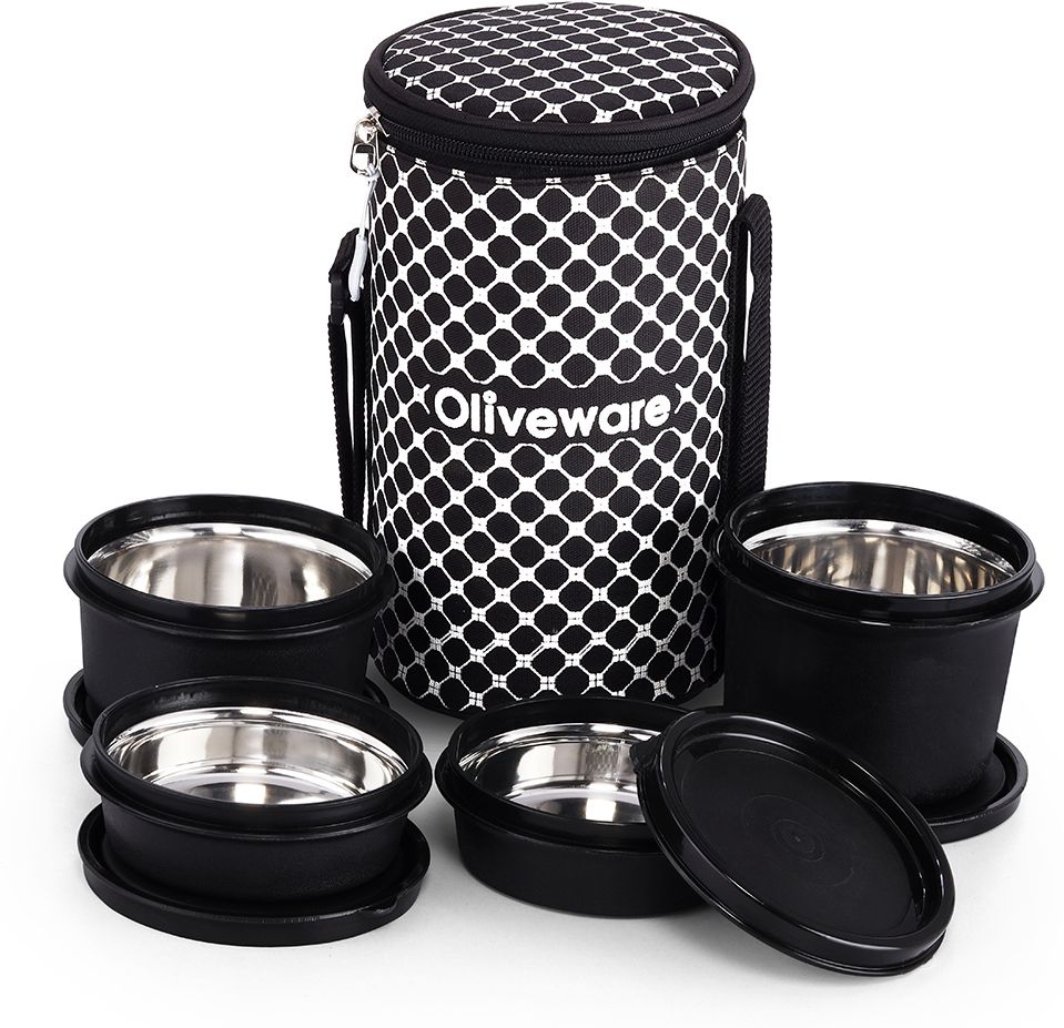 oliveware Munchy Lunch Box with Bag | Microwave Safe 4 Containers Lunch Box-picture-11