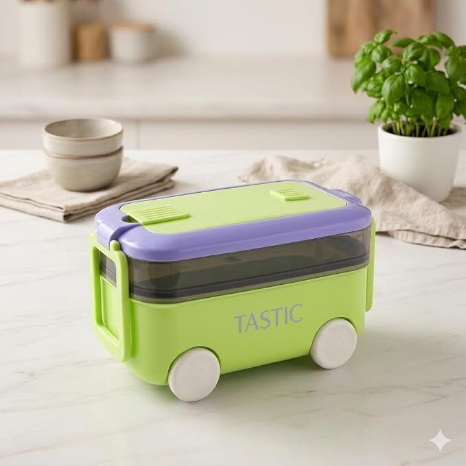 Double Layer Leak Proof Lunch Box for Office & School, BPA-Free Tiffin Box, 2 Containers Plastic School Lunch Box-image-26