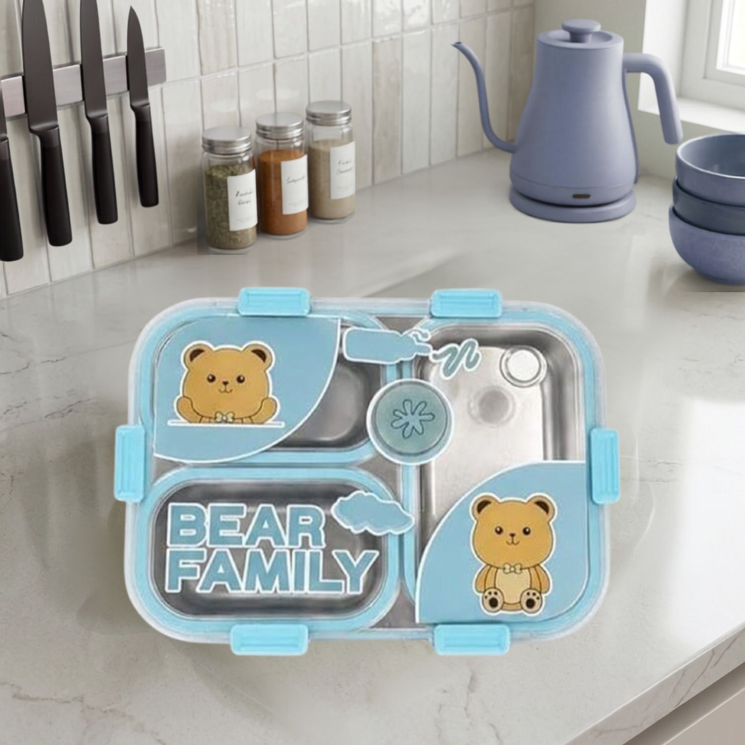 Bear Family Stainless Steel Lunch Box With Spoon & Fork_B50 3 Containers Stainless Steel School Lunch Box-image-42