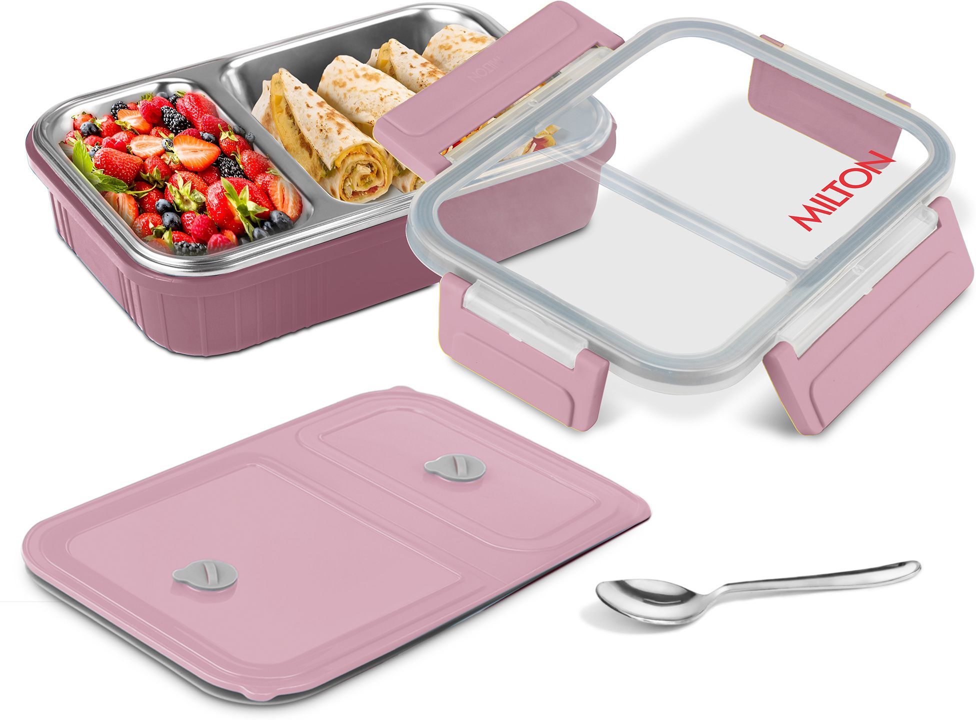 Meal Safe 2 Inner Stainless Steel Lunch Box, Leak-Proof, 465ml, Pink 2 Containers Plastic School Lunch Box-image-20