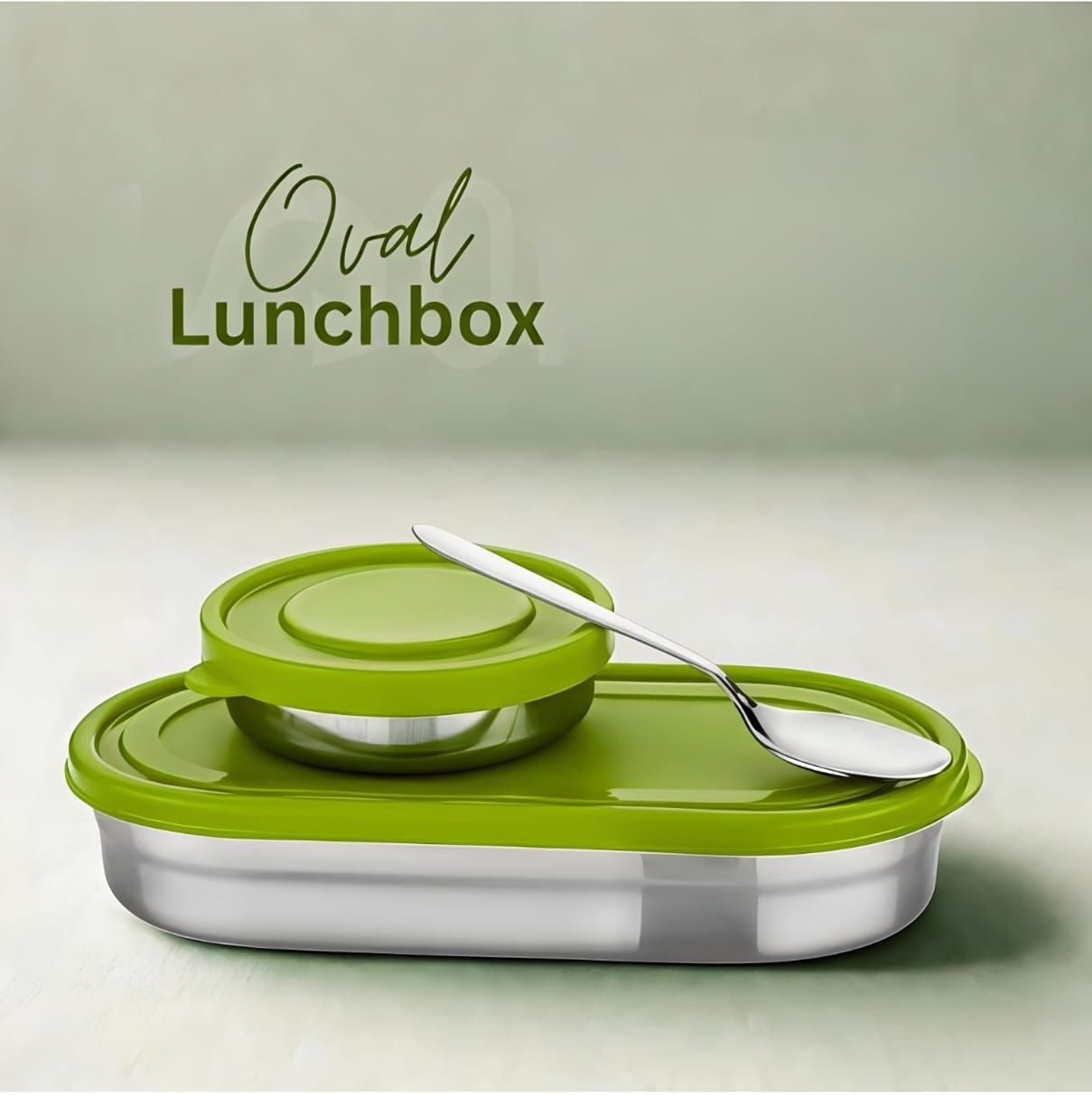 click mart india OVL- LB-SS-GRN 1 Containers Stainless Steel Office Lunch Box-picture-1