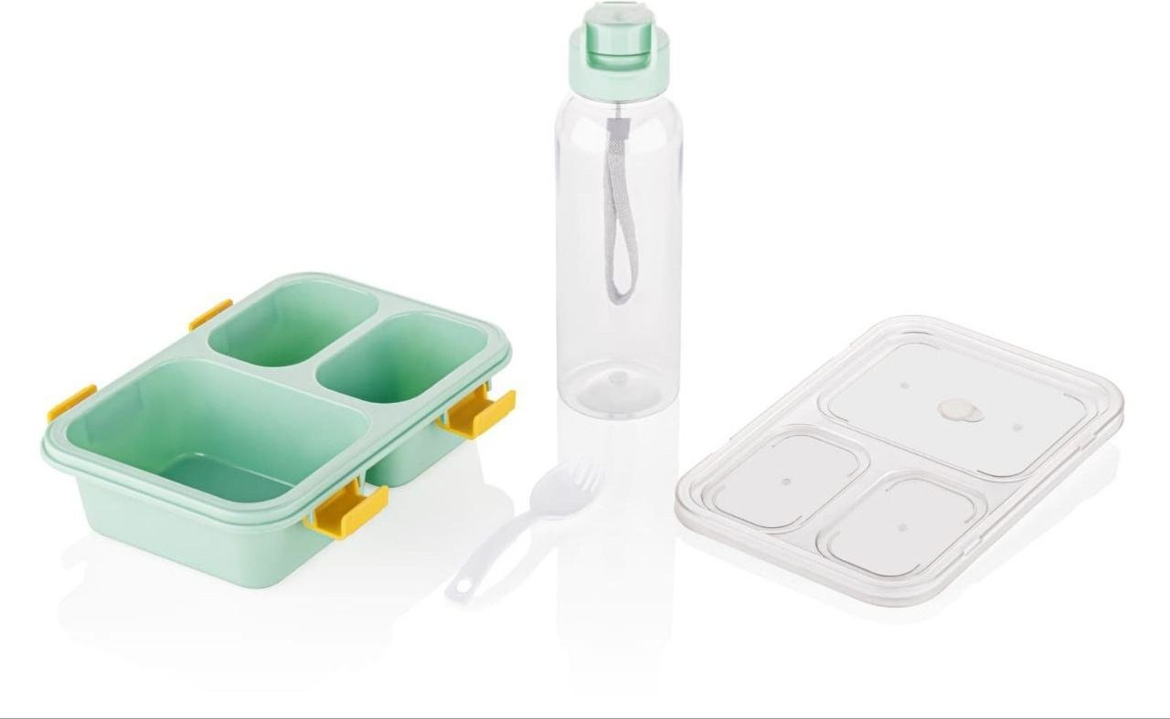 Tokyo Combo 800 ml 3-Compartment Lunch Box with 400 ml Water Bottle 1 Containers Plastic School Lunch Box-image-11