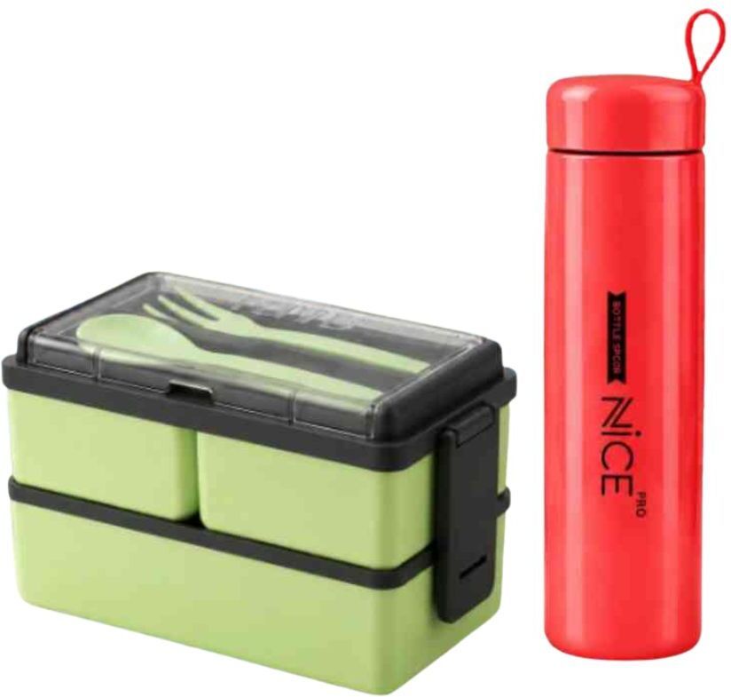 Lunch Box & Water Bottle Combo Set for School, Office & Travel 3 Containers Plastic College Lunch Box-image-48