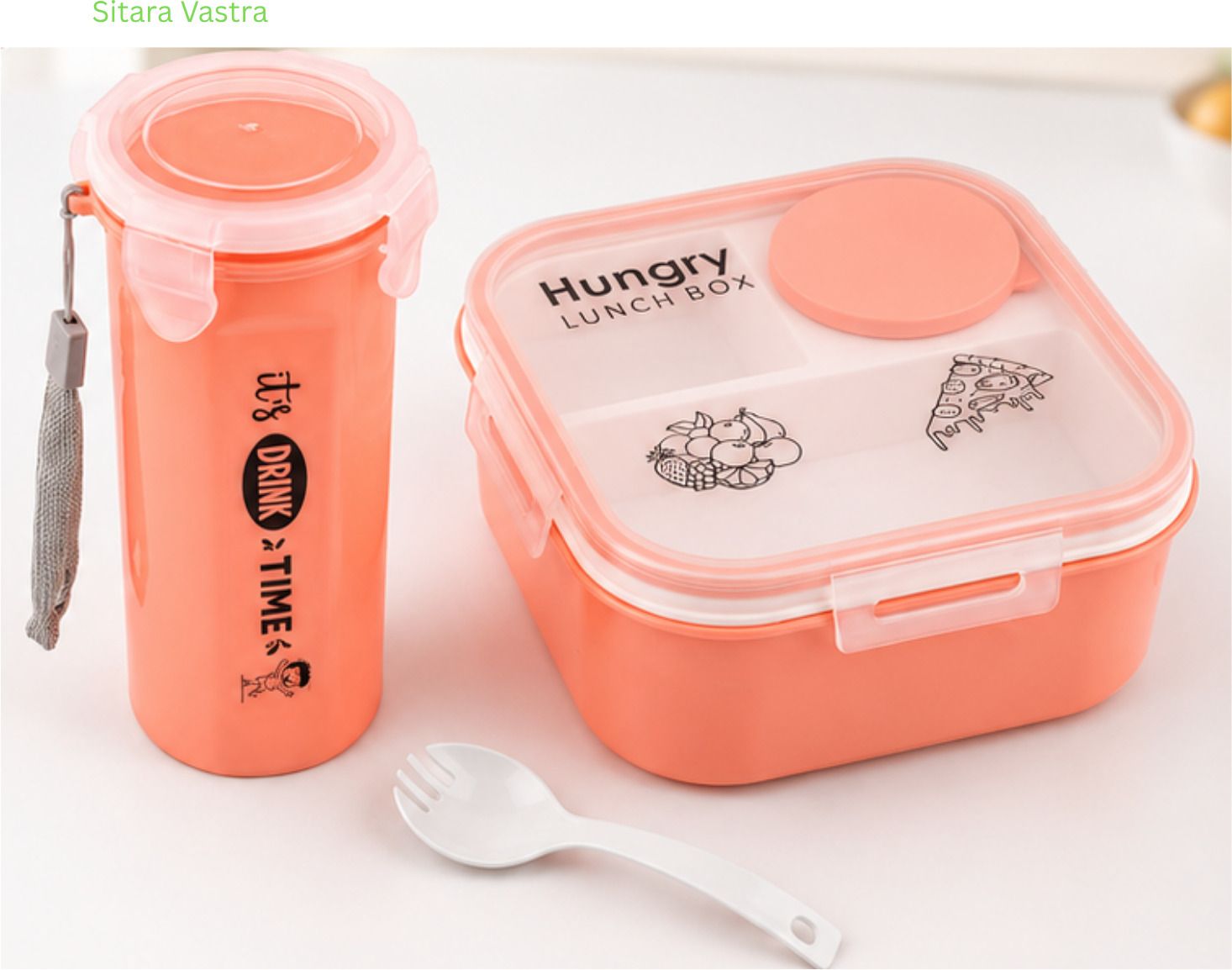 Leakproof Lunch Box with Bottle & Spoon | 3 Section Bento Lunch Box 1 Containers Plastic School Lunch Box-image-8