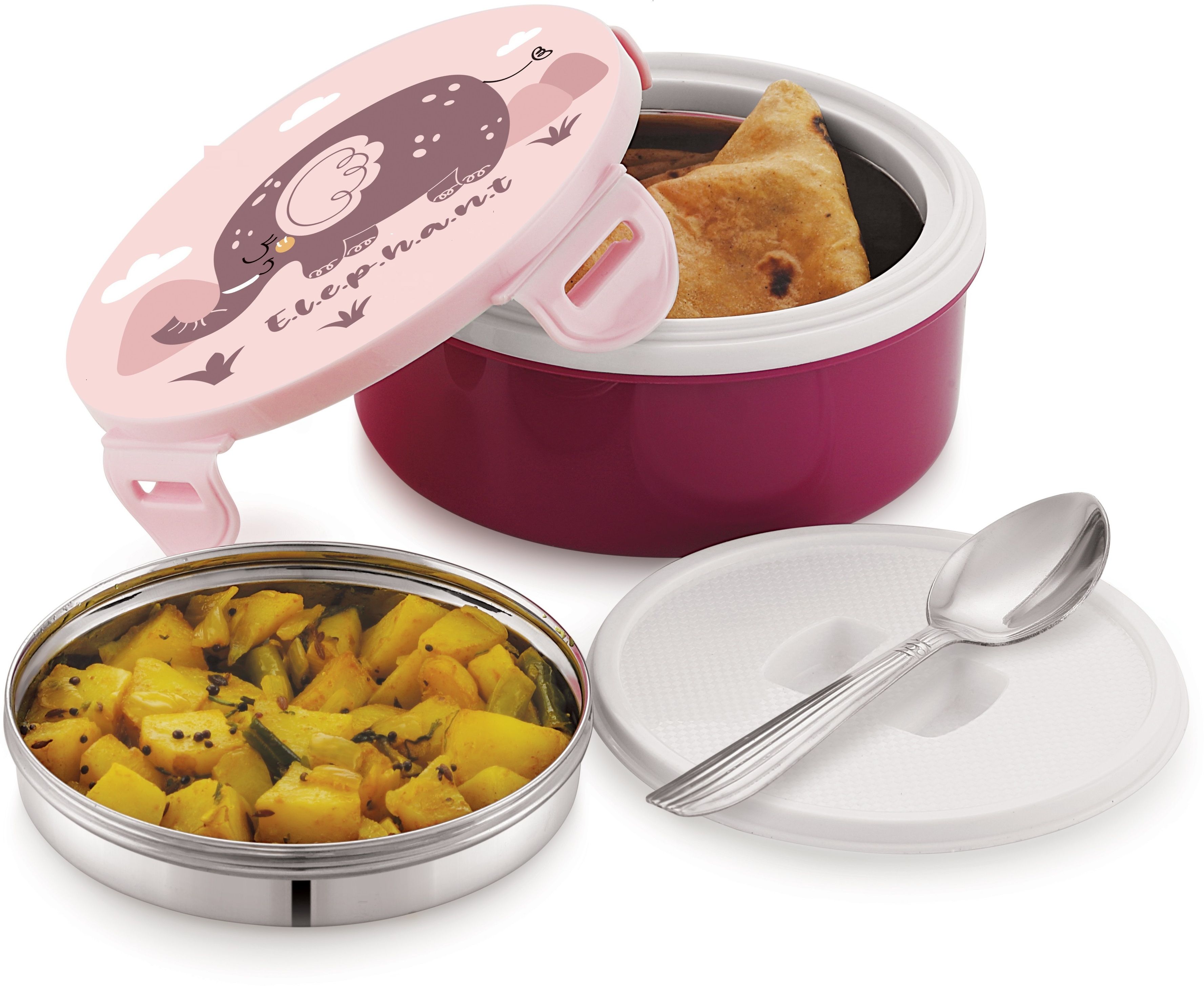 flipkart smartbuy Insulated Stainless Steel Lunch Box| Inner Leak Proof Container & Spoon For Kids 2 Containers Lunch Box-picture-6