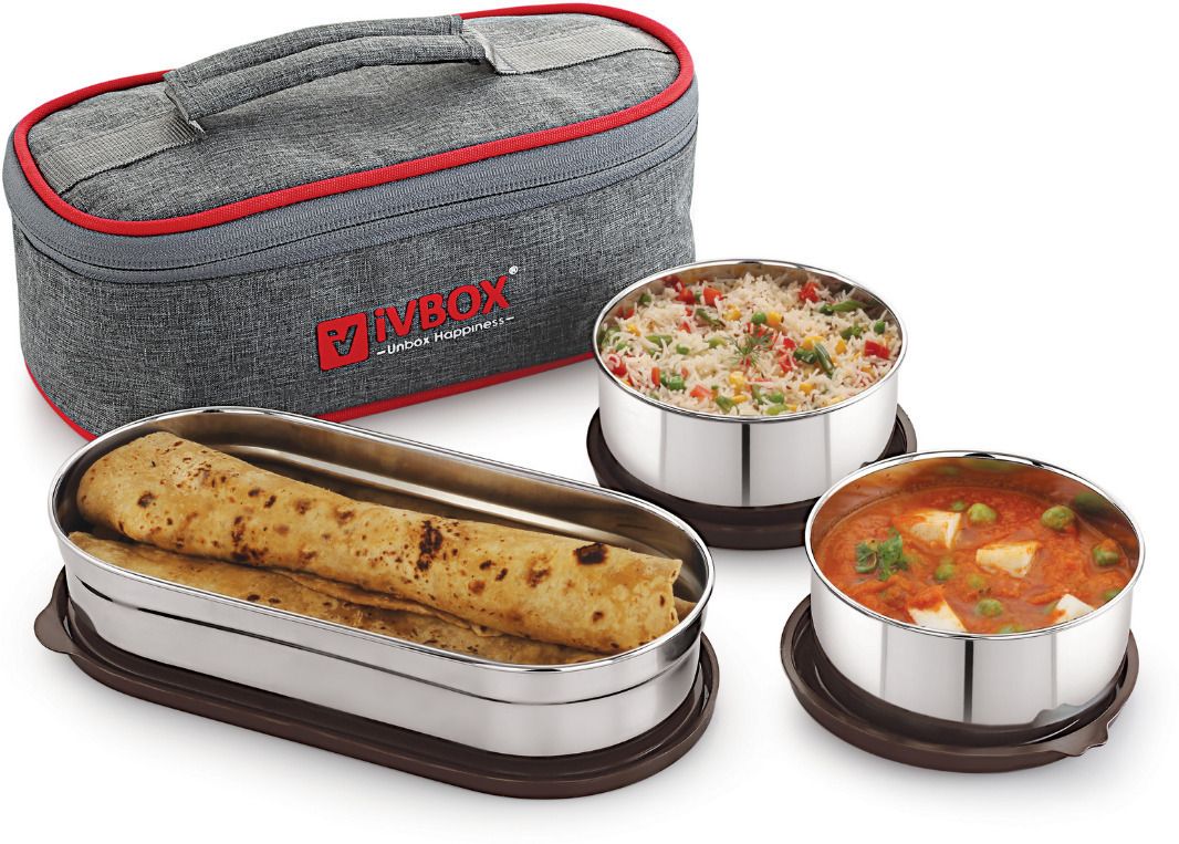 Oval-Pro Stainless Steel Container Food Tiffin, 3 Containers Lunch Box