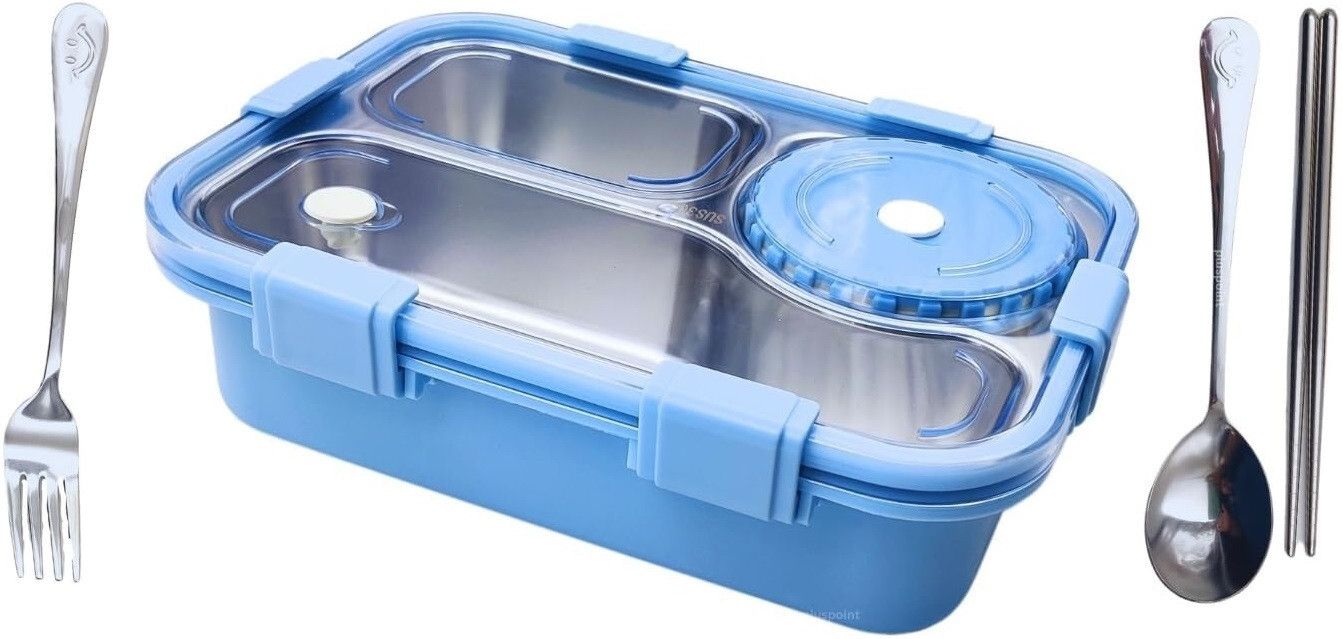 Portable Bento Box with Inner Steel Tray, Cutlery, and Sealed Lid 1 Containers Stainless Steel Office Lunch Box-image-5