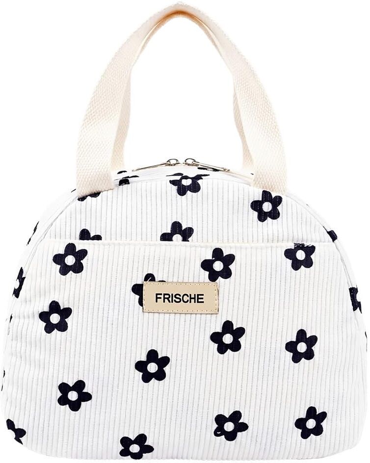Insulated Corduroy Lunch Bag Large Capacity Tote for Work Picnic and Travel Waterproof Backpack-image-4