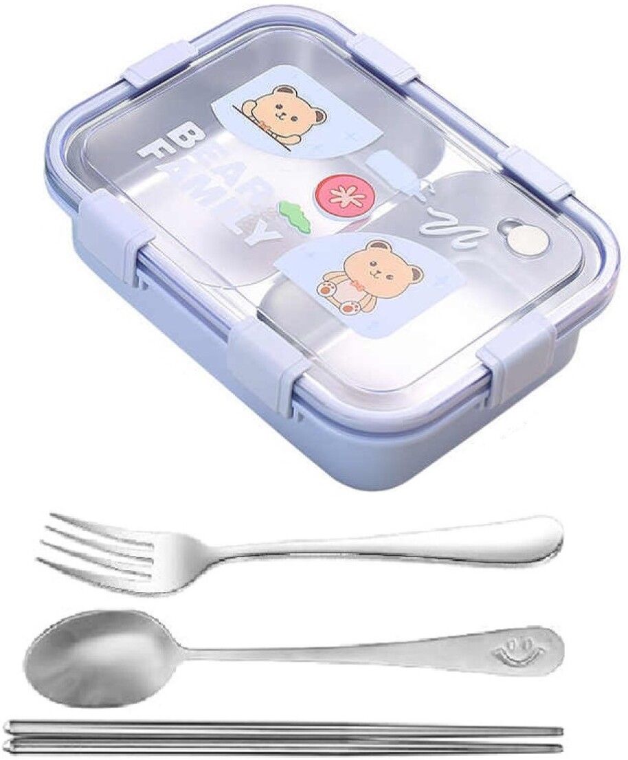 Cute Kids Bento Box with Spoon, Fork, Bear Design, Leak-Proof, BPA-Free 2 Containers Lunch Box-image-20