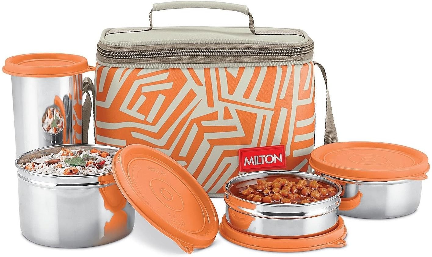 milton DELICIOUS COMBO ORANGE 4 Containers Plastic, Stainless Steel Office Lunch Box-picture-13