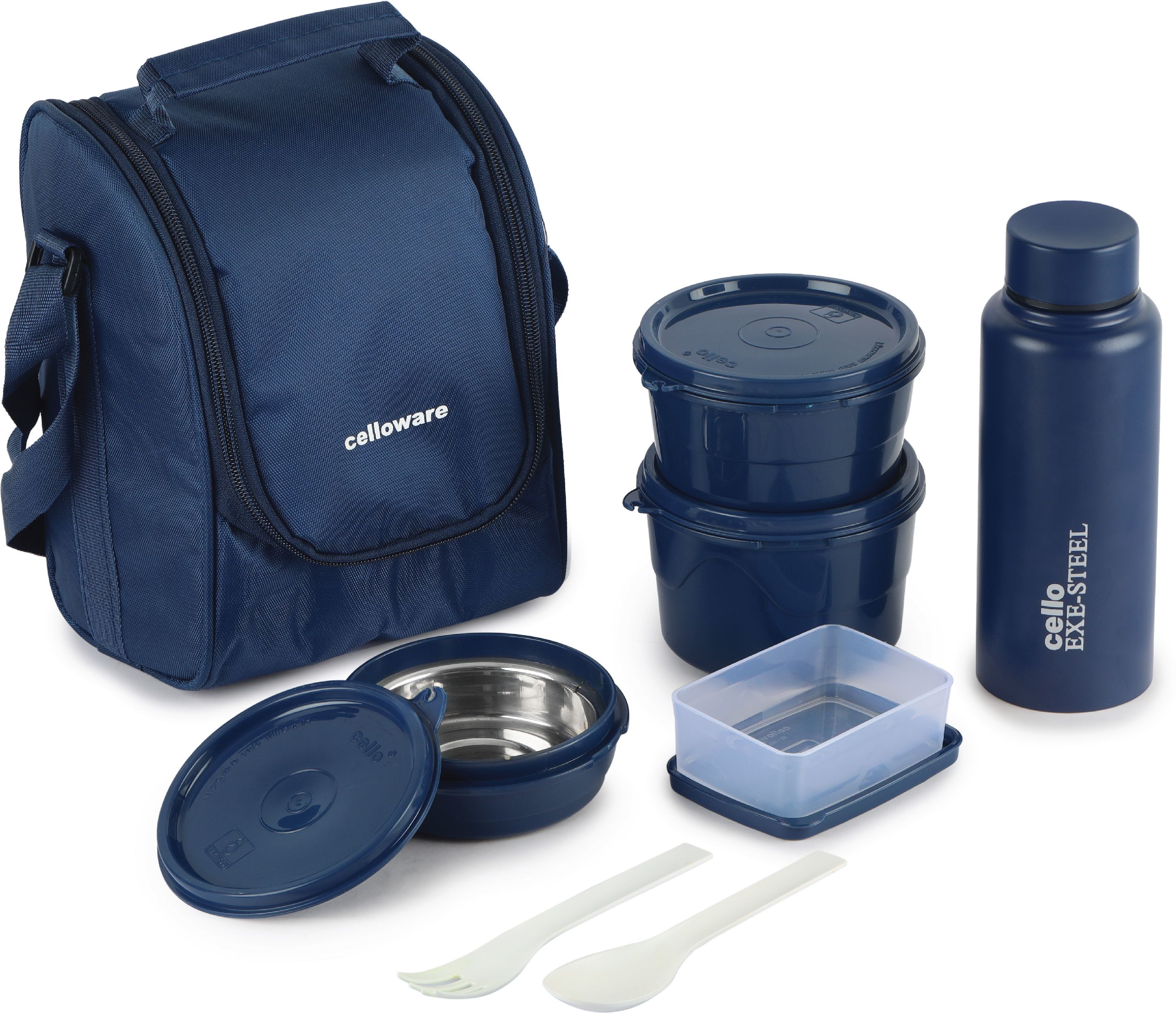 MF All in One Set with Fabric Bag | Microwave Safe |Easy to Carry| 1 Bottle with 4 Containers Lunch Box-image-23