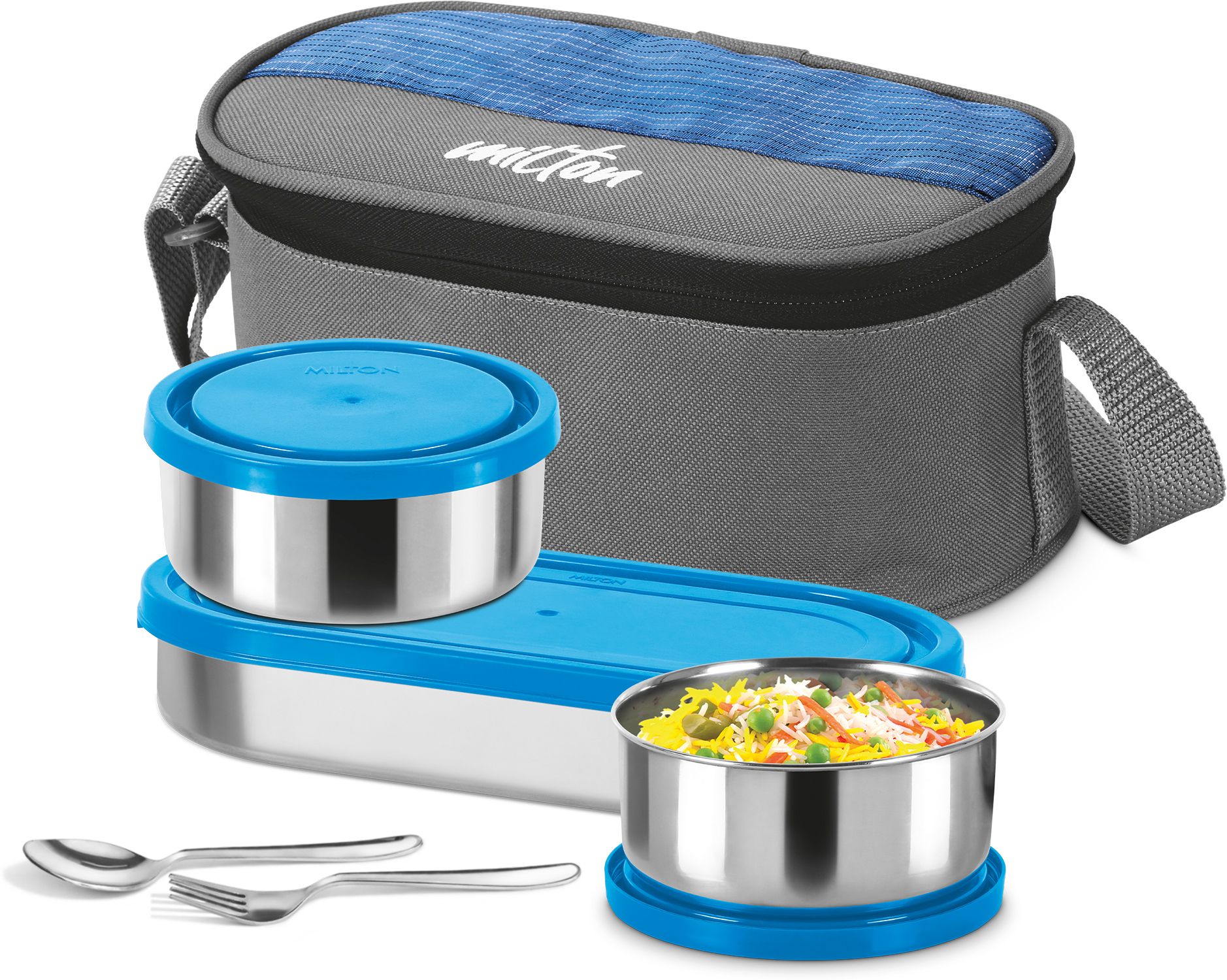 Master Stainless Steel Lunch Box With Insulated Jacket, Blue 3 Containers Lunch Box-image-48
