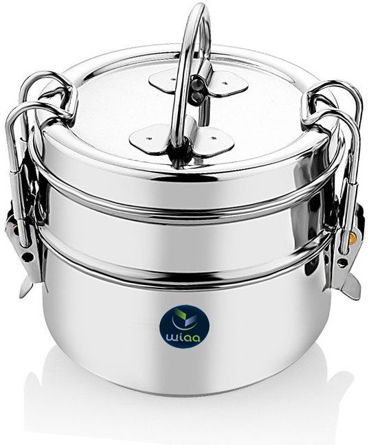 Steel Sada 2 Compartment Clip Tiffin/Lunchbox 2 Containers Lunch Box-image-5