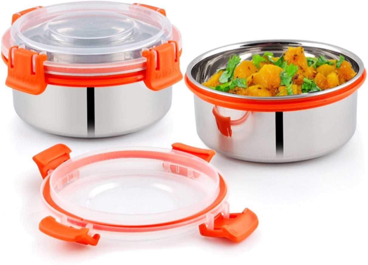 Set of 2 Stainless Steel Lock Containers - 425ML Tiffin Lunch Box 2 Containers Lunch Box-image-34