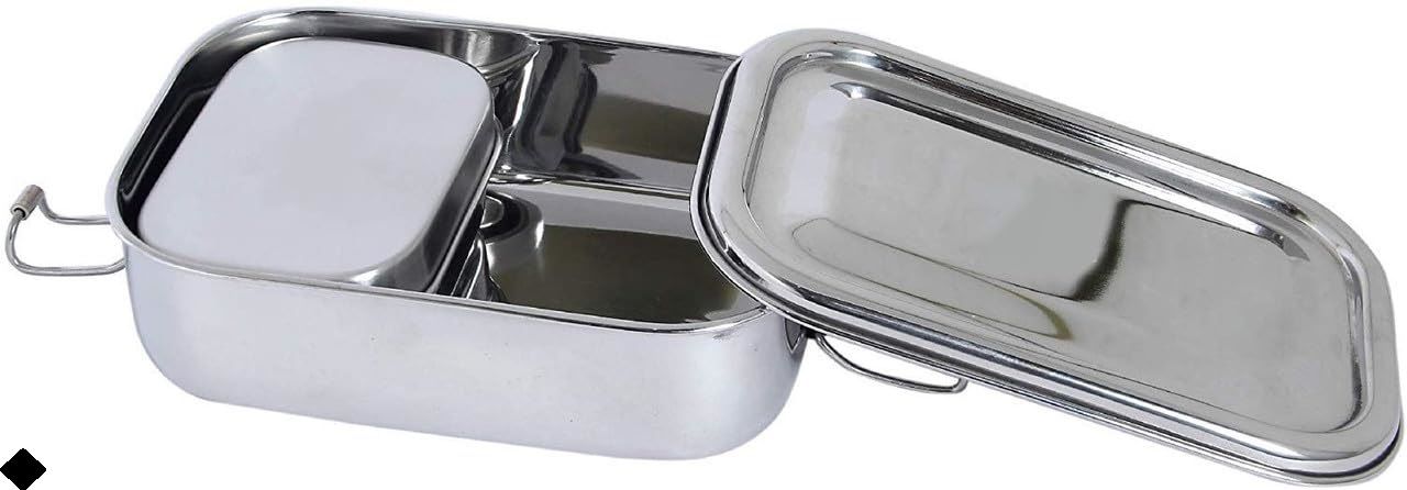 Strong Stainless Steel School Lunch 2 Containers Box Glossy Finish Box A24 2 Containers Stainless Steel School Lunch Box-image-33