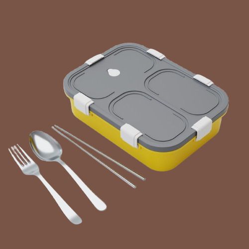 neelkanth yellow grey 02 3 Containers Plastic Office Lunch Box-picture-43