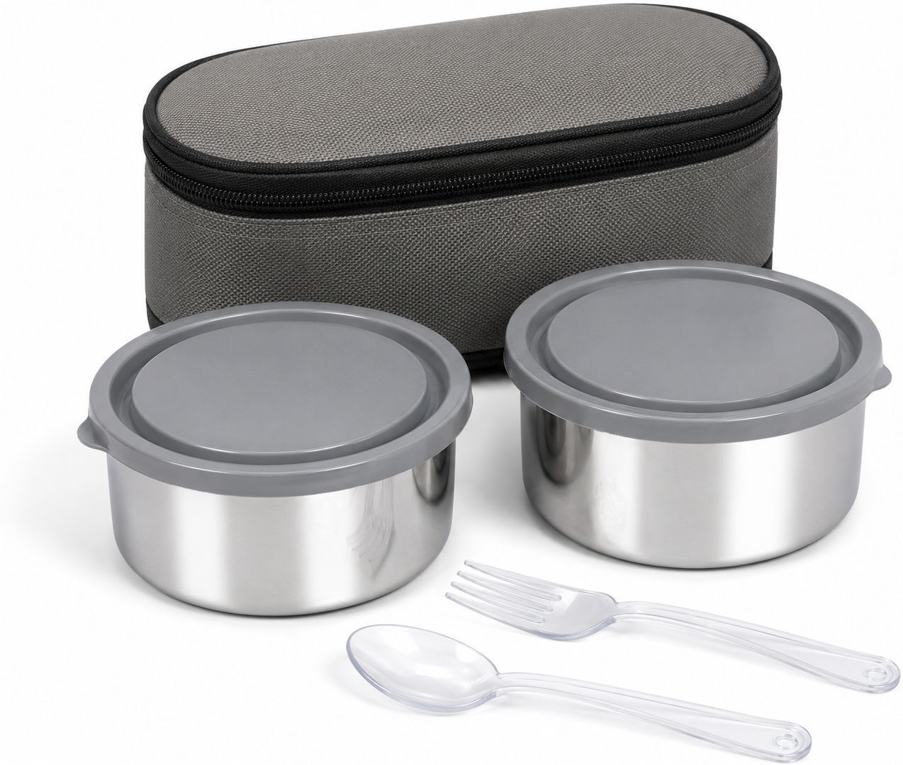 Stainless Steel Lunch Box Set with Insulated Bag, 2 Containers, Spoon & Fork 2 Containers Stainless Steel College Lunch Box-image-10