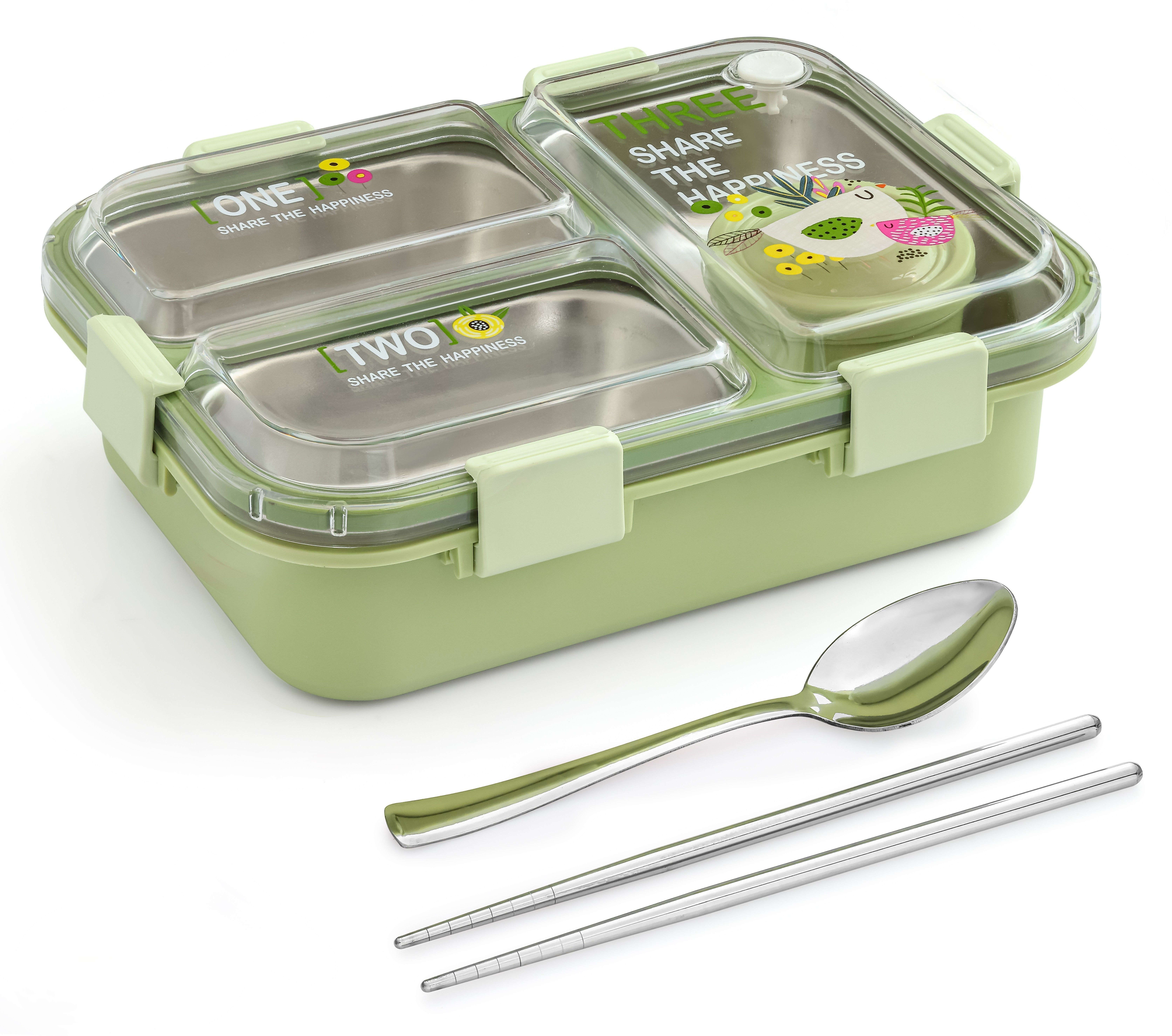 HAPPINESS 3 Containers Stainless Steel School Lunch Box-image-30