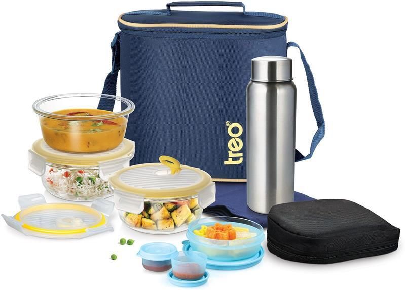 All Fresh Borosilicate Glass Round Tiffin with Jacket, Steel Bottle, Set of 8, 6 Containers Glass Office Lunch Box-image-34