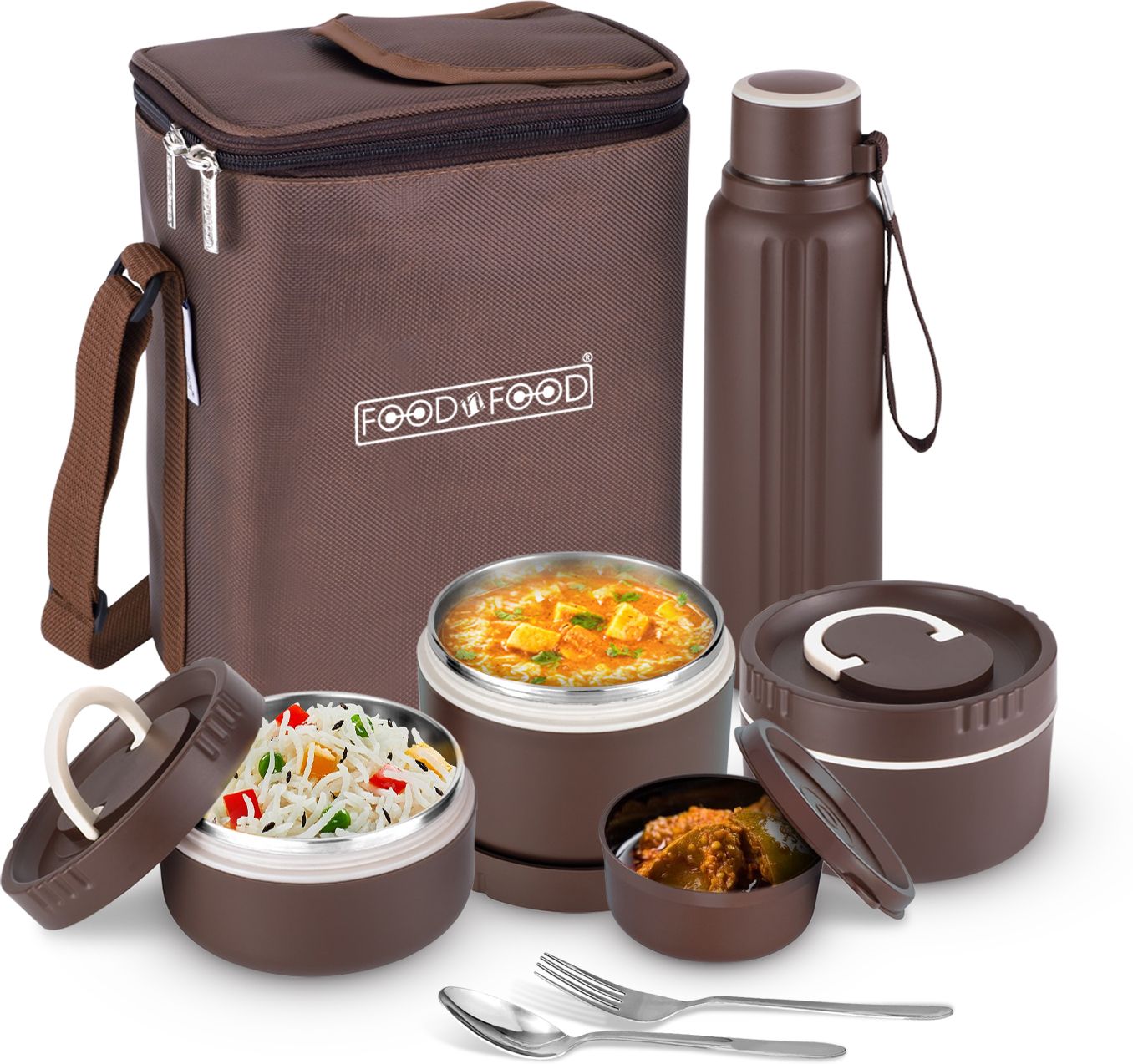 DazzlePro 8 Pcs Insulated Lunch Box Set with 500ml Bottle Spoon & Fork 4 Containers Stainless Steel Office Lunch Box-image-8