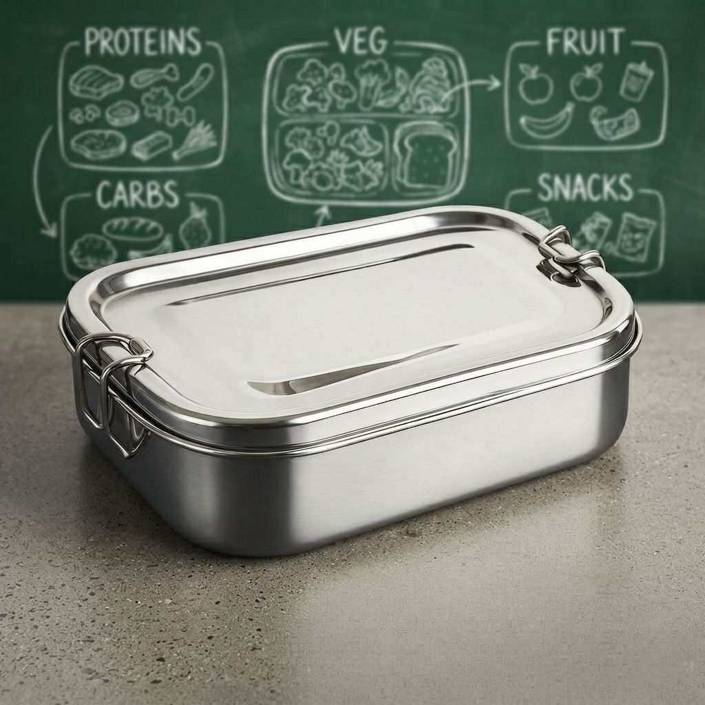 metelio Stainless Steel Lunch Box for Smart School Kids 2 Containers Stainless Steel School Lunch Box-picture-33