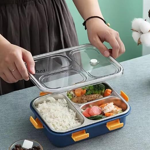 Kids Stainless Steel Lunch Box with 3 Compartments Leakproof School Tiffin 3 Containers Stainless Steel School Lunch Box